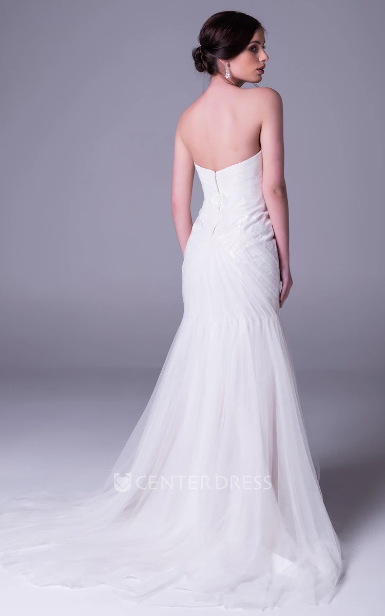 Mermaid Strapless Tulle Wedding Dress With Ruching