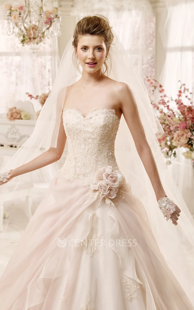 Lovely Sweetheart A-line Dress with Flowers and Asymmetrical Overlayer