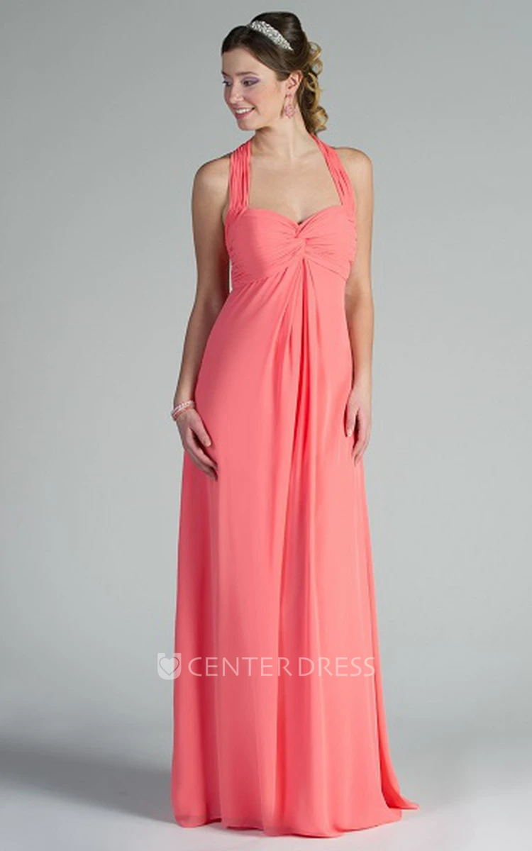 Empire Sweetheart A-Line Chiffon Long Bridesmaid Dress With Straps