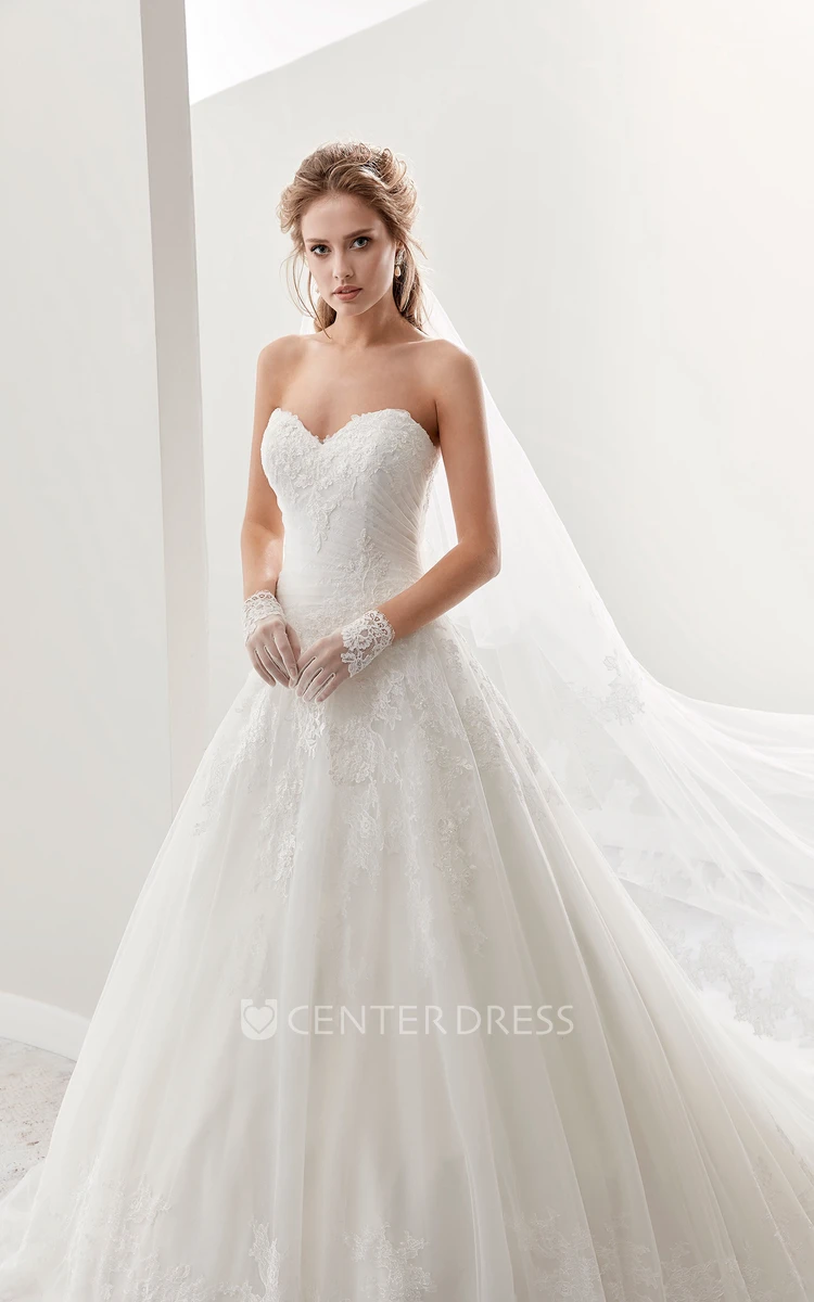Classic Sweetheart A-Line Lace Gown With Brush Train