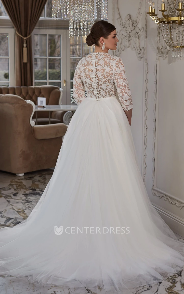 Classic A-Line Lace Wedding Dress with Jewel Neckline and Zipper Back Chic Wedding Dress