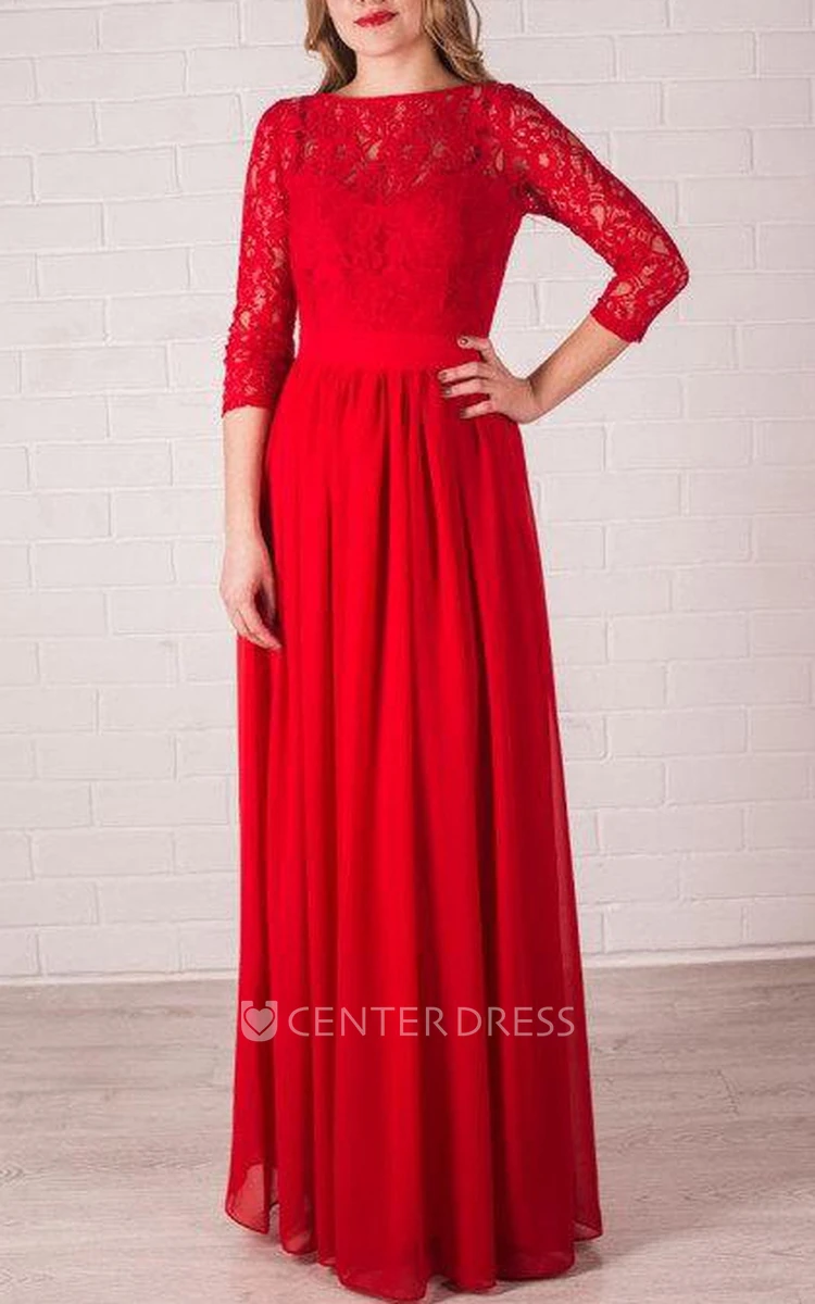 Red Long Bridesmaid Lace Handmade Red Chiffon Wedding Party Long Red Prom Dress