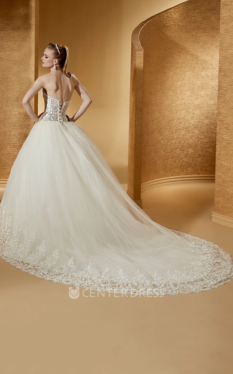 Sweetheart Ball Gown With Beautiful Beaded Corset And Court Train