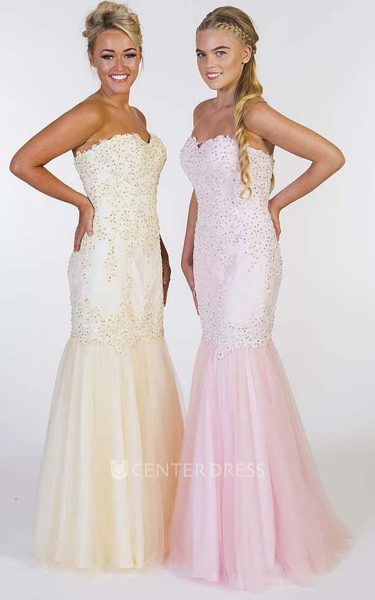 Mermaid Floor-Length Beaded Sweetheart Sleeveless Prom Dress