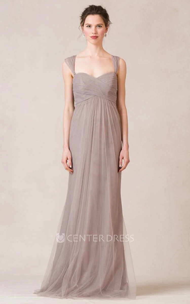 Floor-Length Sweetheart Sleeveless Criss-Cross Empire Tulle Bridesmaid Dress