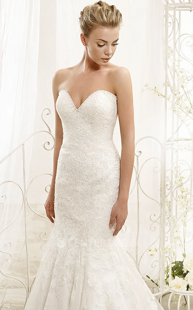 Trumpet Sweetheart Half-Sleeve Maxi Lace Wedding Dress With Appliques