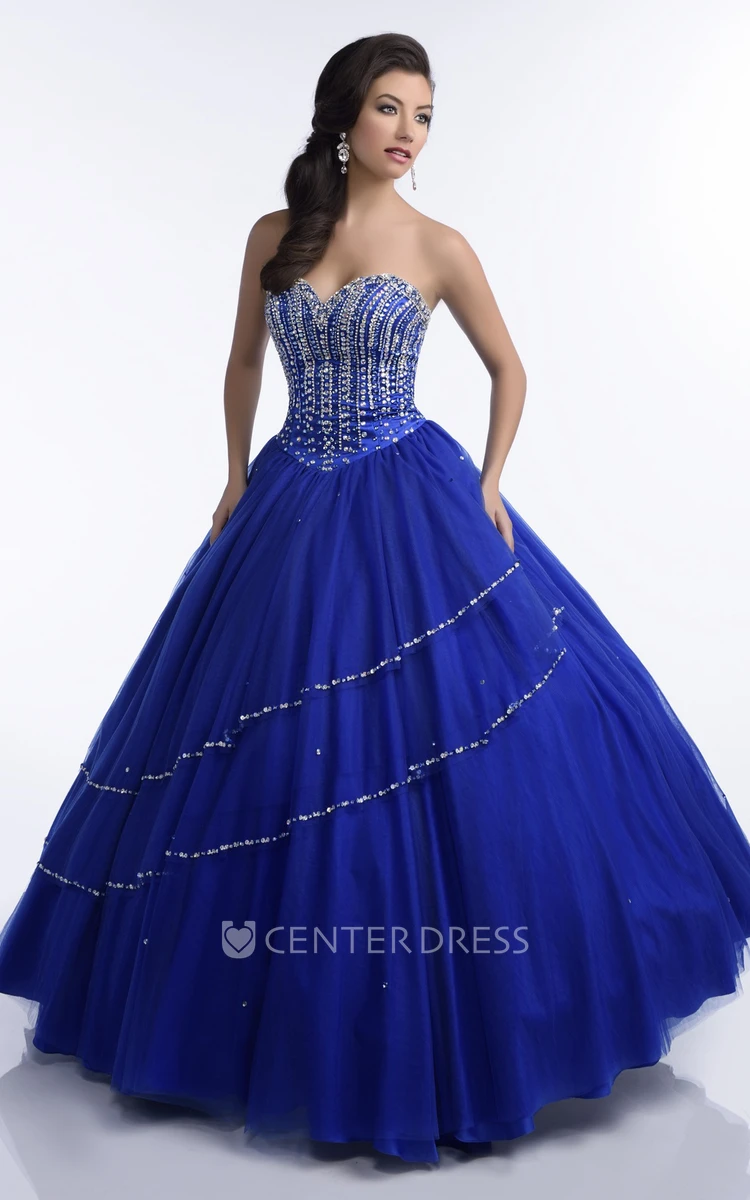 Sequined Corset Tulle Sweetheart Quinceanera Dress With Irregular Shining Detailing