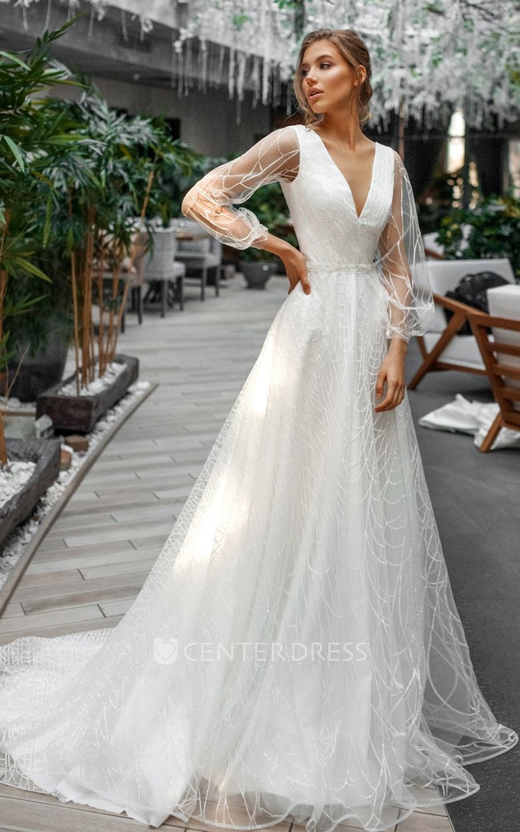 V Neck Organza Wedding Dress