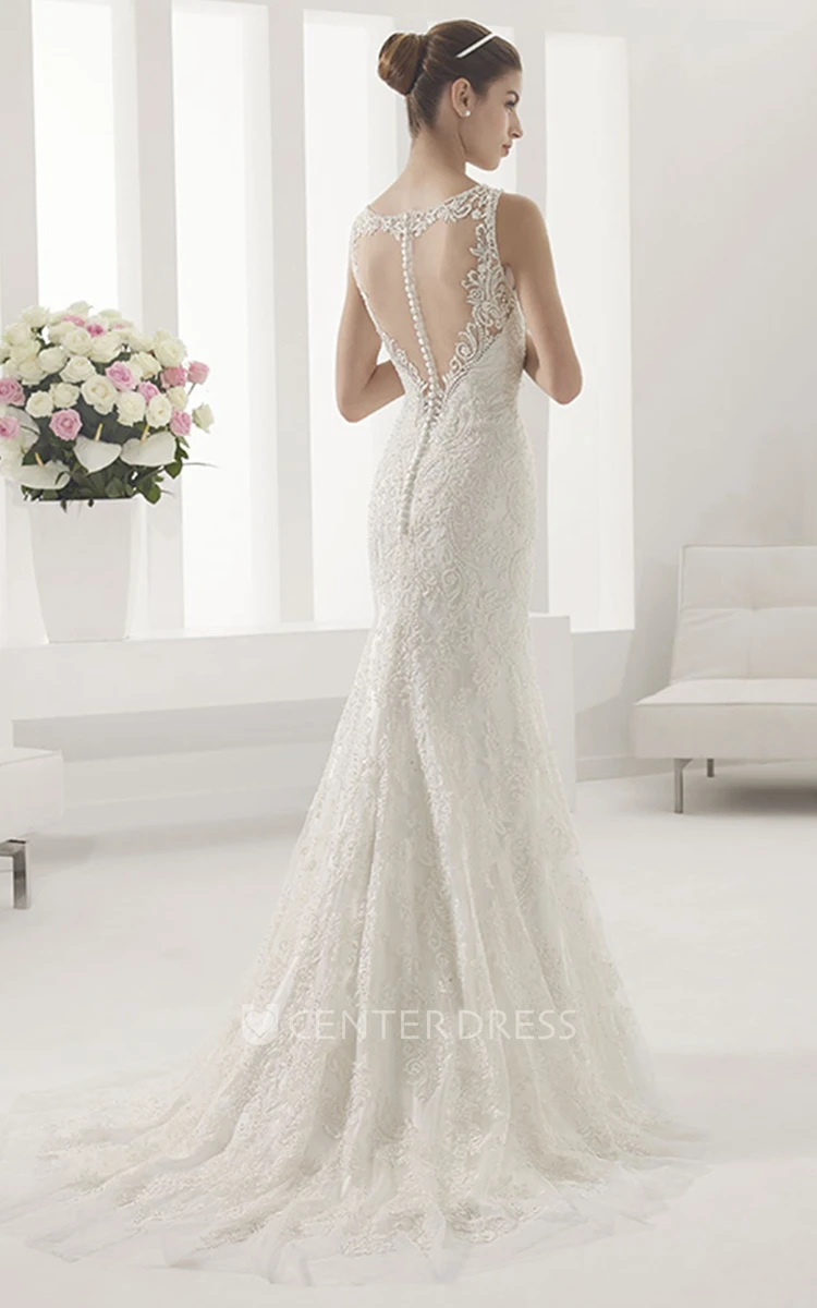 Illusion Bateau Neck Mermaid Bridal Gown With Allover Lace
