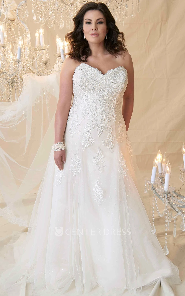 Sheath Sweetheart Lace&Tulle Plus Size Wedding Dress With Lace Up
