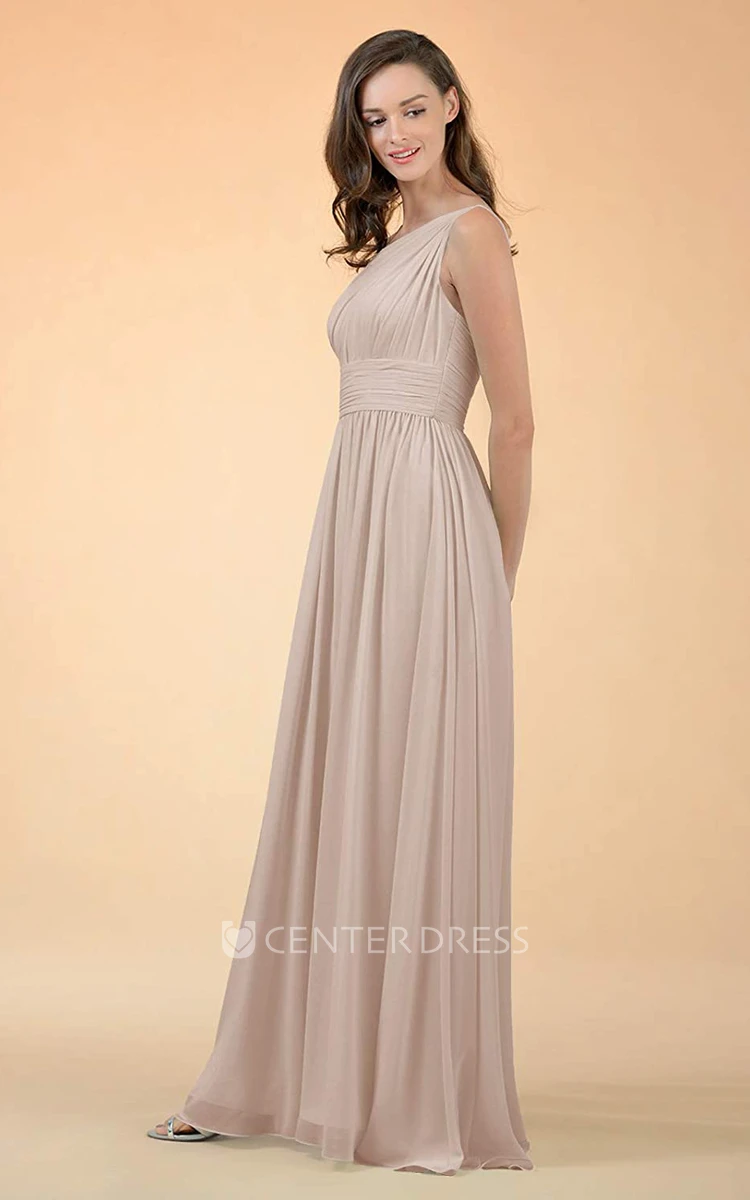 Elegant Chiffon Floor-length One-shoulder A Line Sleeveless Bridesmaid Dress With Ruching