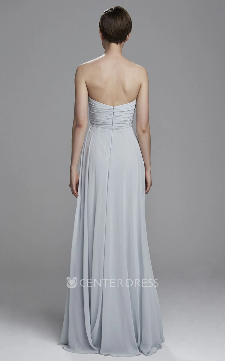 A-Line Ruched Sweetheart Floor-Length Sleeveless Chiffon Bridesmaid Dress With Bow And Pleats