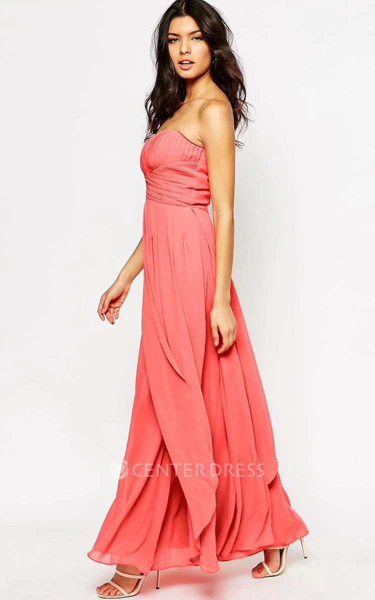 Sheath Ankle-Length Strapless Chiffon Bridesmaid Dress With Pleats And Zipper