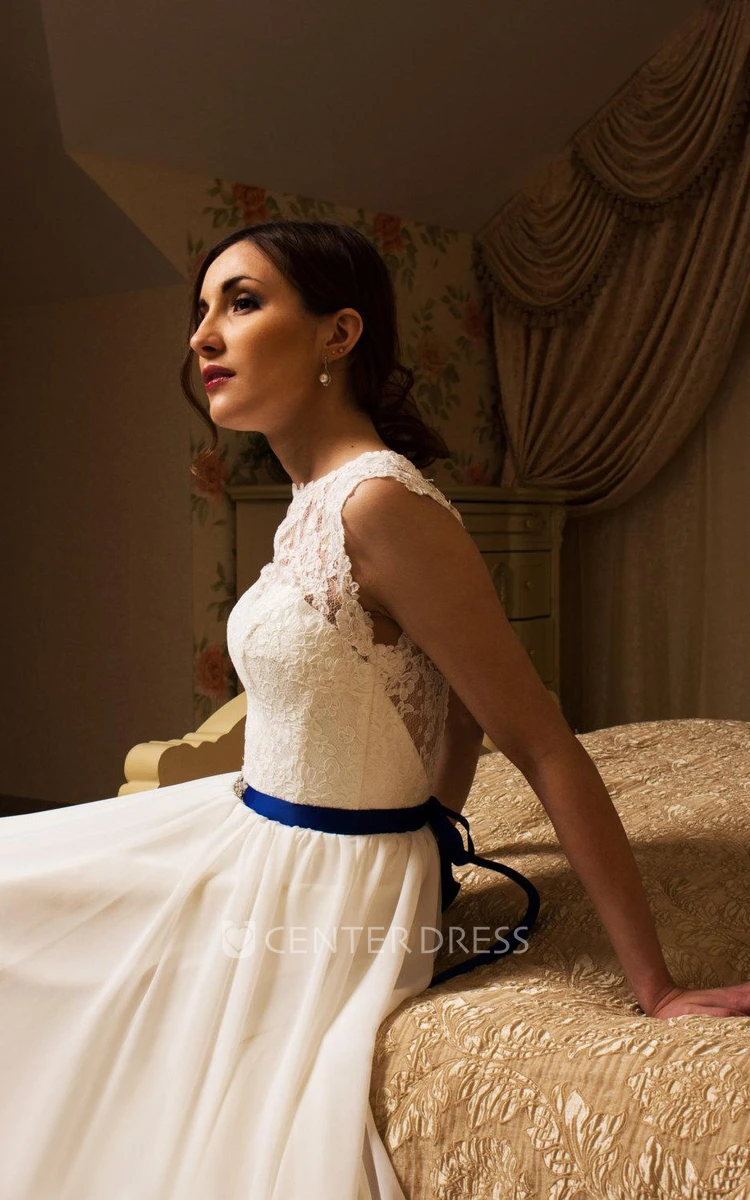 Jewel Neck Sleeveless Backless Wedding Dress With Chiffon Skirt