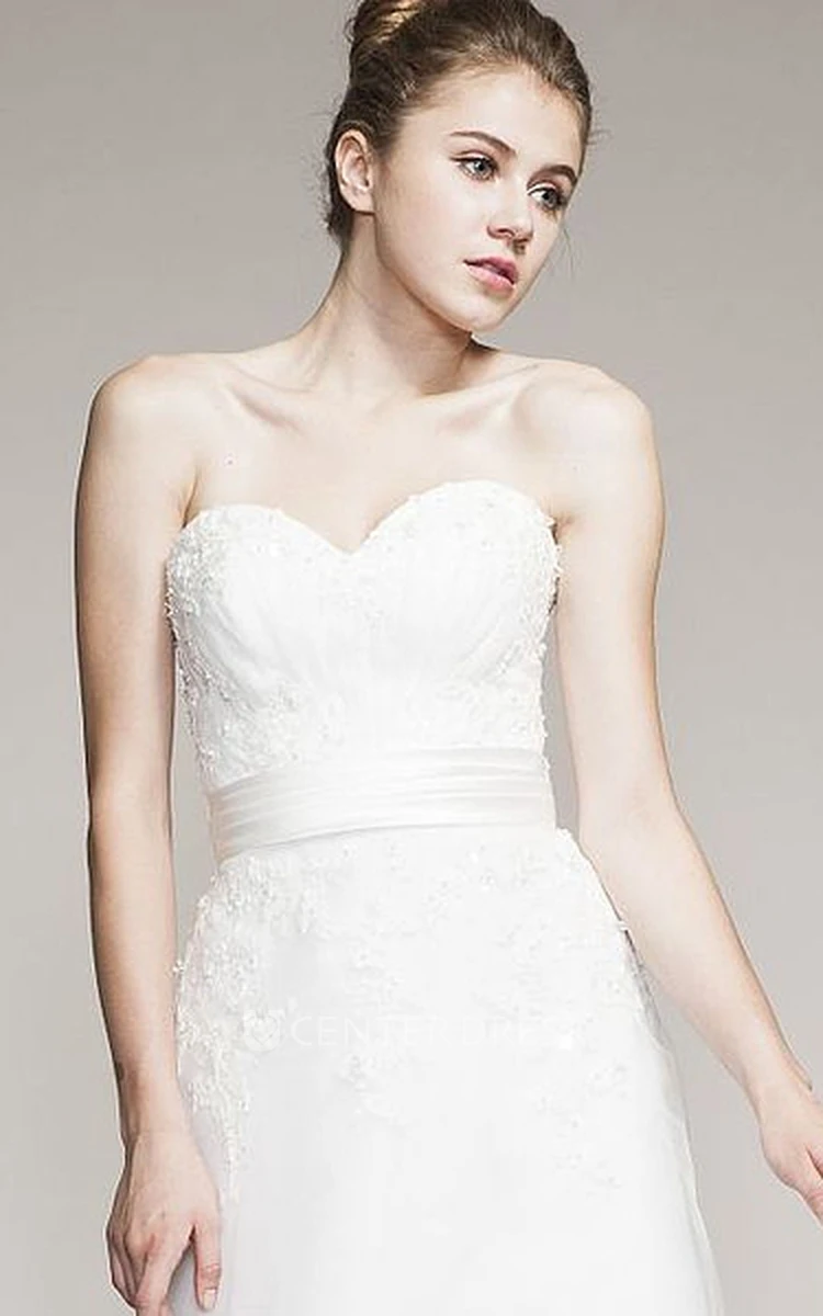 A-Line Sweetheart Sleeveless Long Lace&Satin Wedding Dress