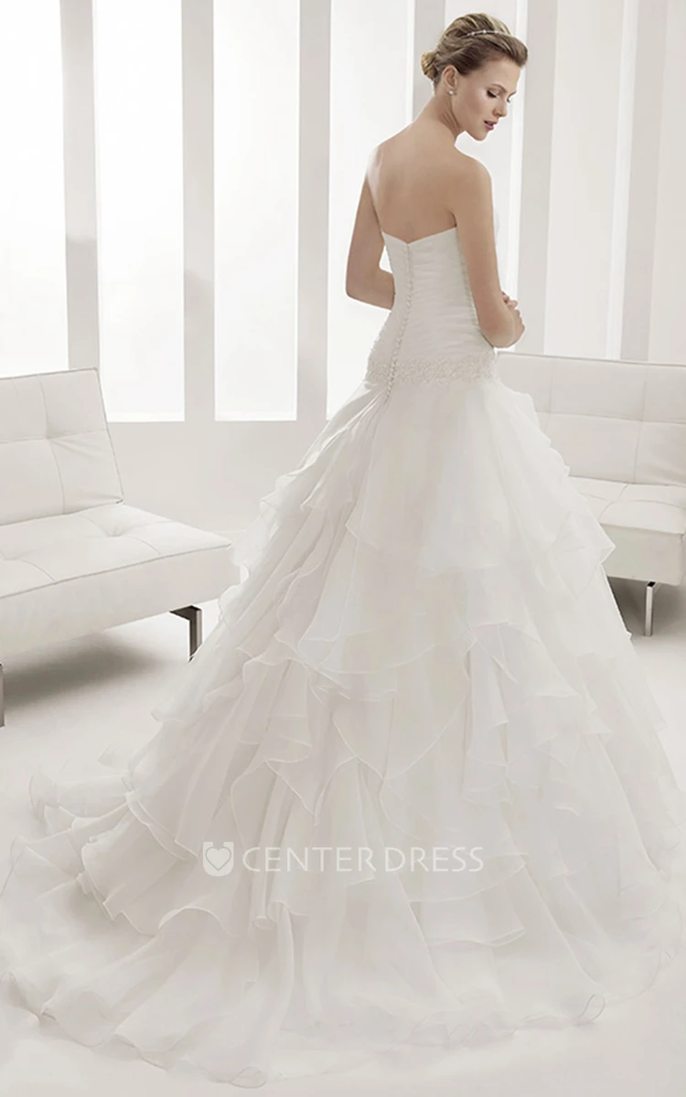 Strapless Ruched Bodice Mermaid Bridal Gown With Tiered Skirt