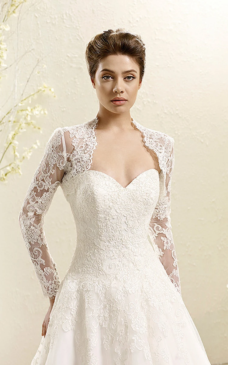 Ball Gown Long-Sleeve Sweetheart Lace Wedding Dress With Illusion