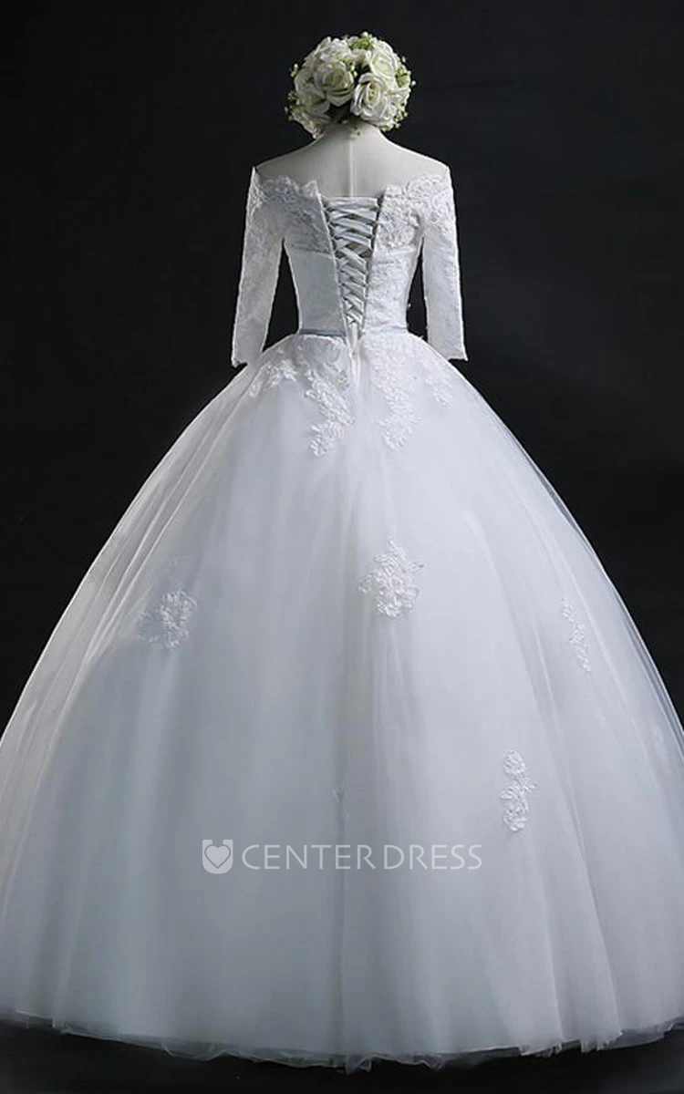 Ball Gown Off-the-shoulder Lace Tulle Lace-up Corset Back Wedding Dress