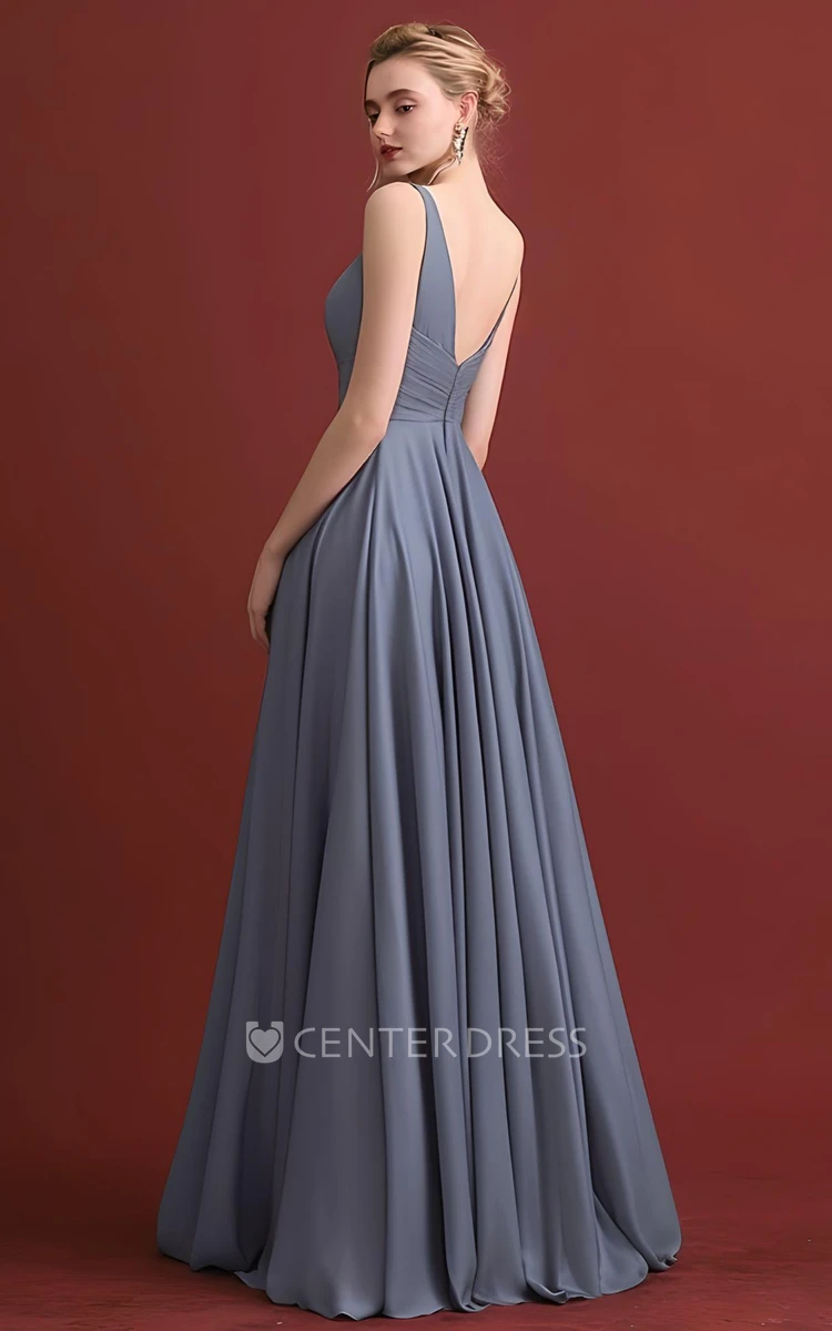Chiffon V-neck A-Line Prom Dress Bohemian Casual Elegant Deep-V Back