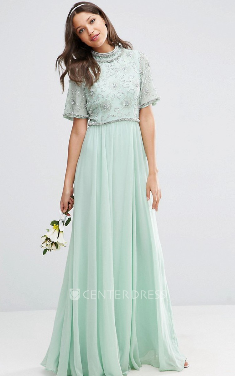 High neck hotsell chiffon bridesmaid dress