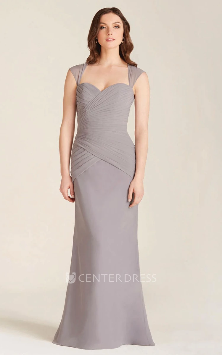 Sheath Cap-Sleeve Criss-Cross Floor-Length Chiffon Bridesmaid Dress
