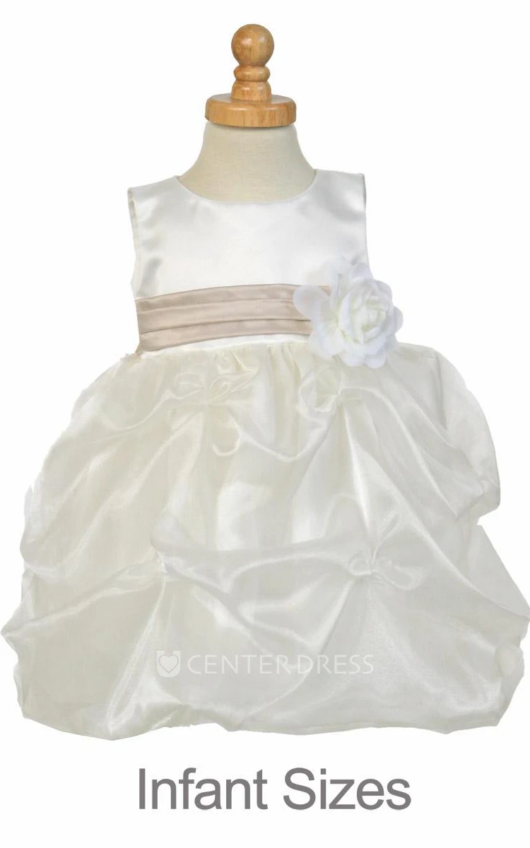 Tea-Length Ruched Organza&Satin Flower Girl Dress