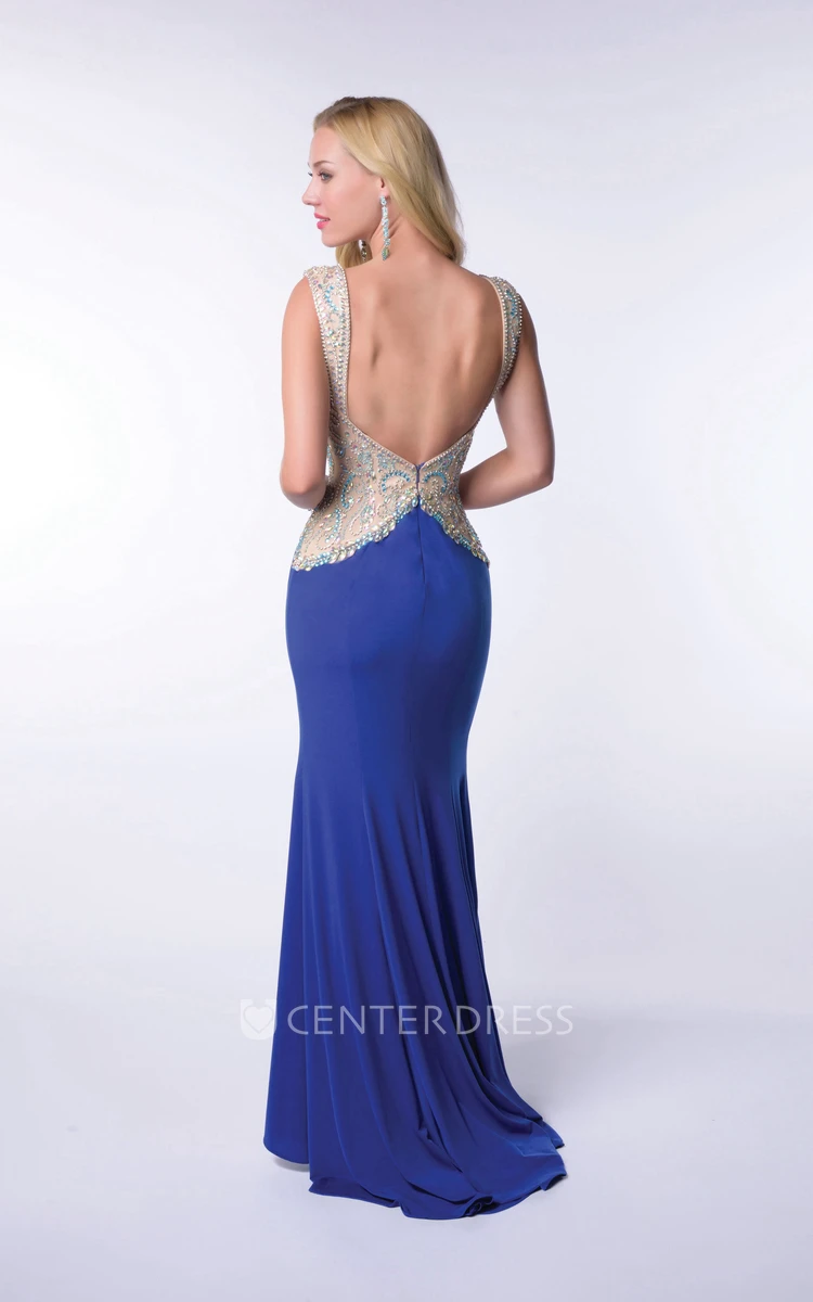 Sweetheart Empire Jersey Homecoming Dress With Crystal Detailing And Side Slit