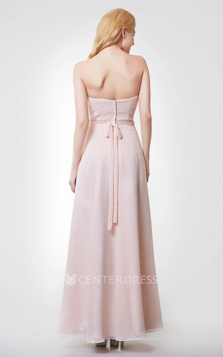 Strapless A-line Long Chiffon Dress With Removable Wrap