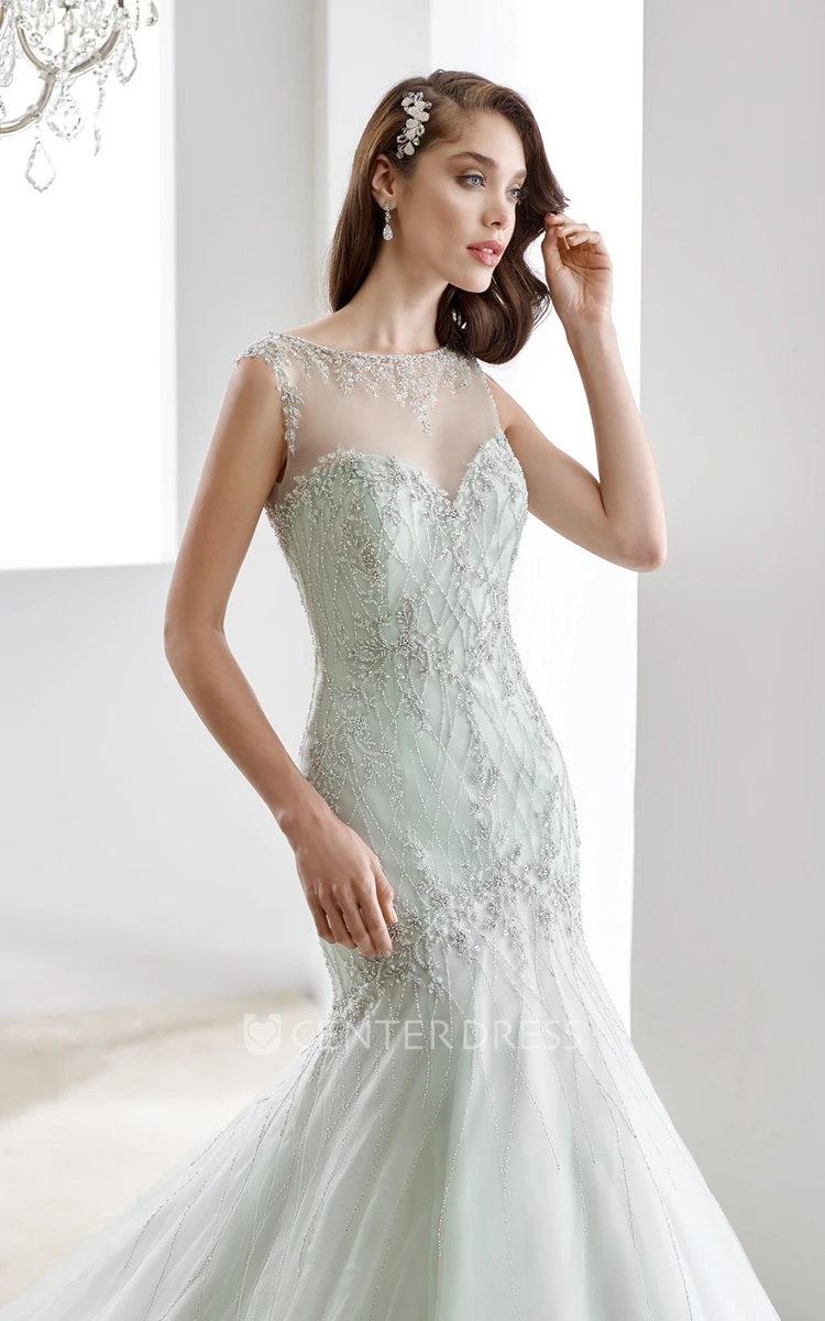Sweetheart Beaded Mermaid Wedding Gown with Pleated Details and Open Back