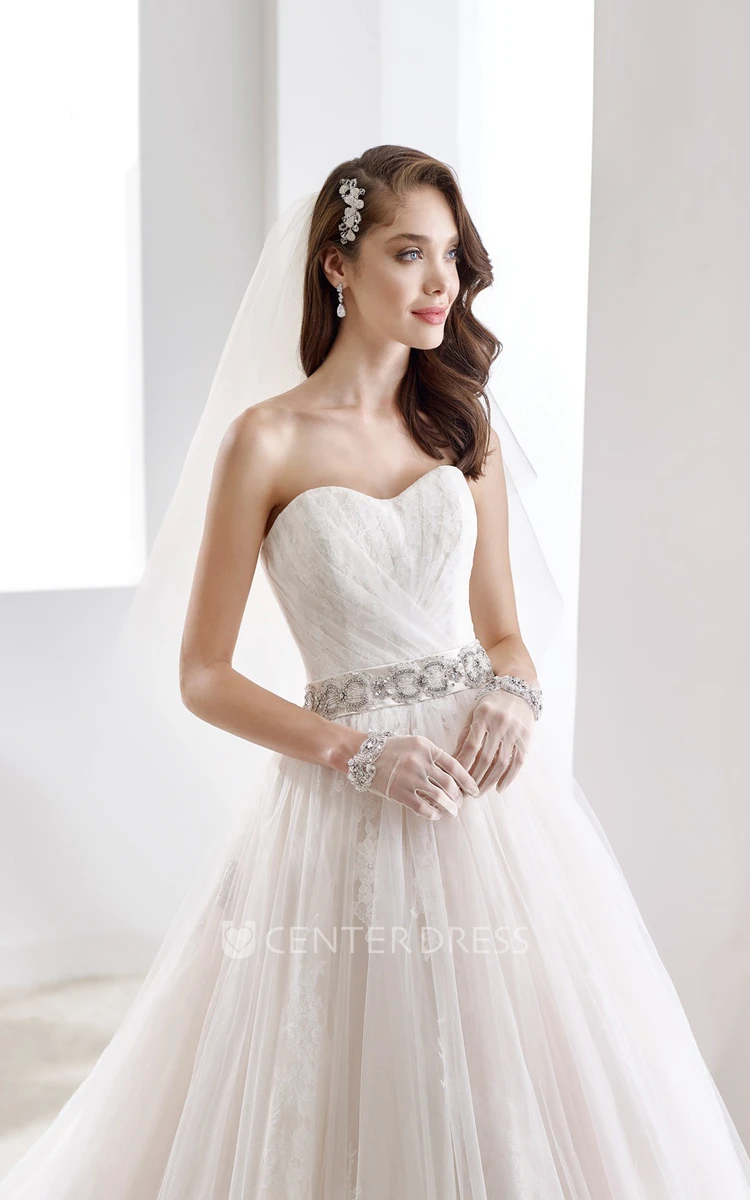 Sweetheart A-line Pleated Wedding Dress with Beaded Belt 