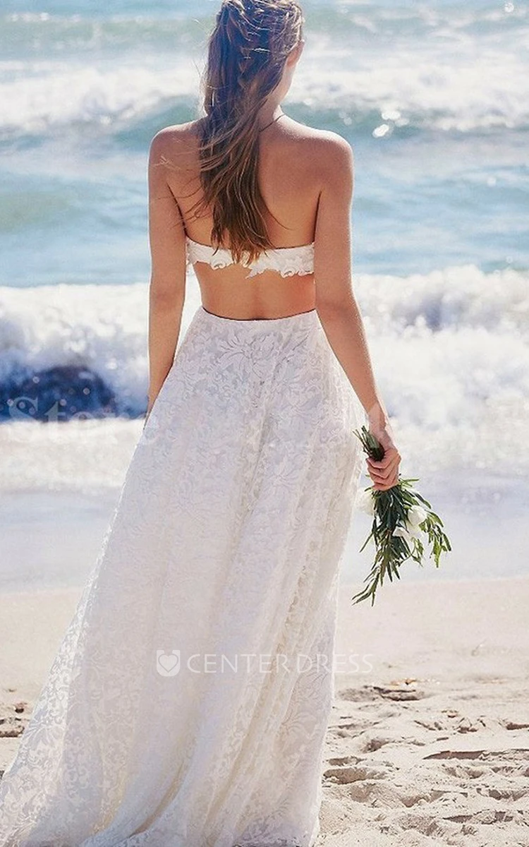 A Line Strapless Lace Zipper Wedding Dress