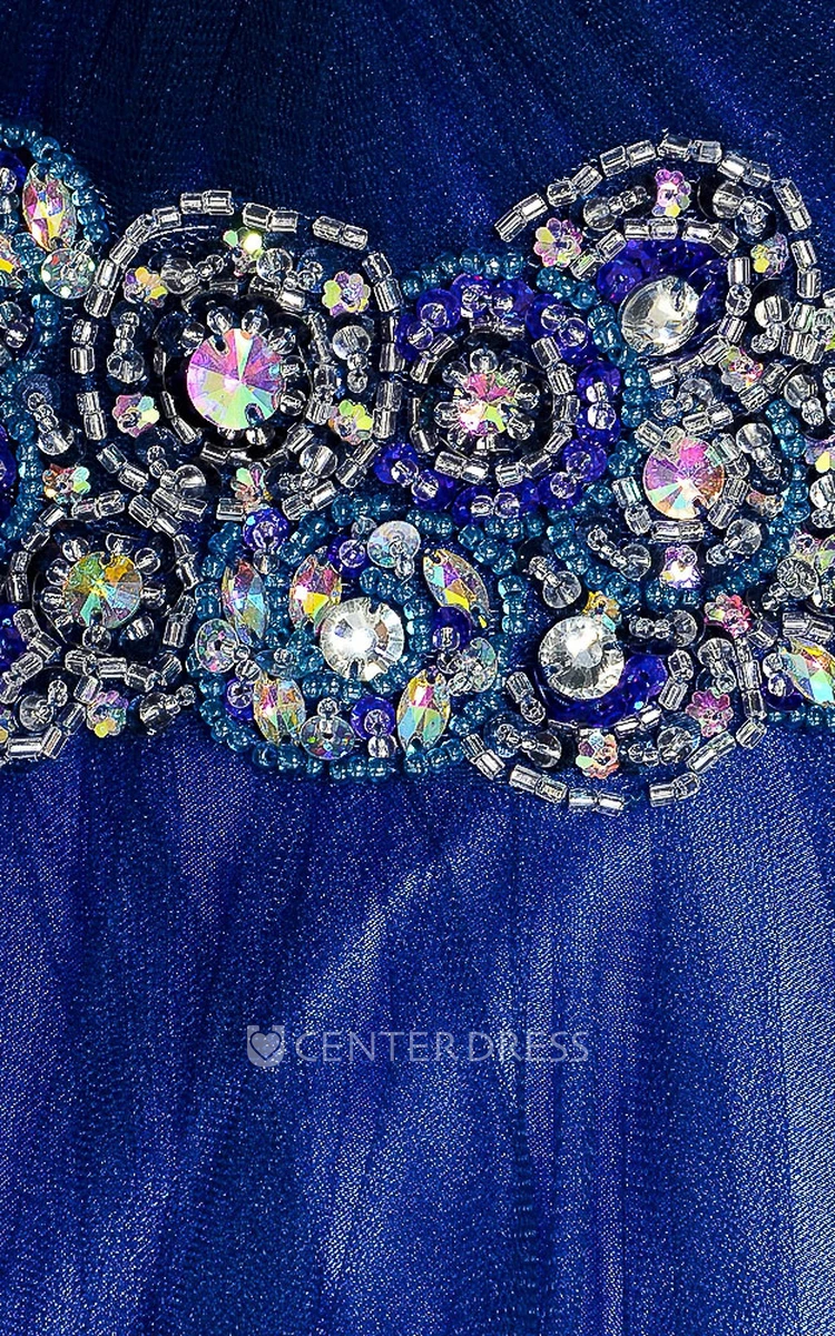 Mini A-Line Jeweled Sweetheart Sleeveless Organza Prom Dress