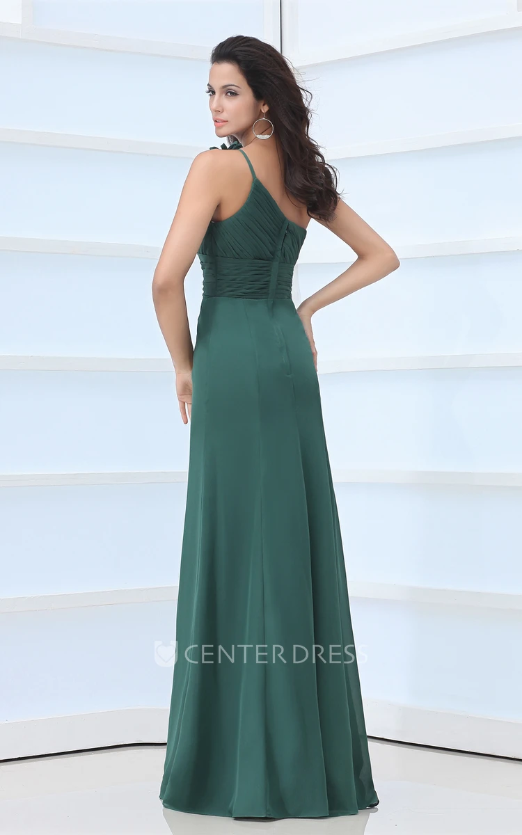Chiffon Sheath One-Shoulder Bridesmaid Dress With Flower And Ruching