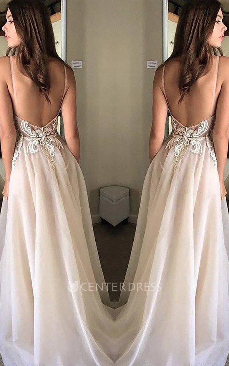 A Line Sleeveless Chiffon Modern Open Back Formal Dress with Appliques