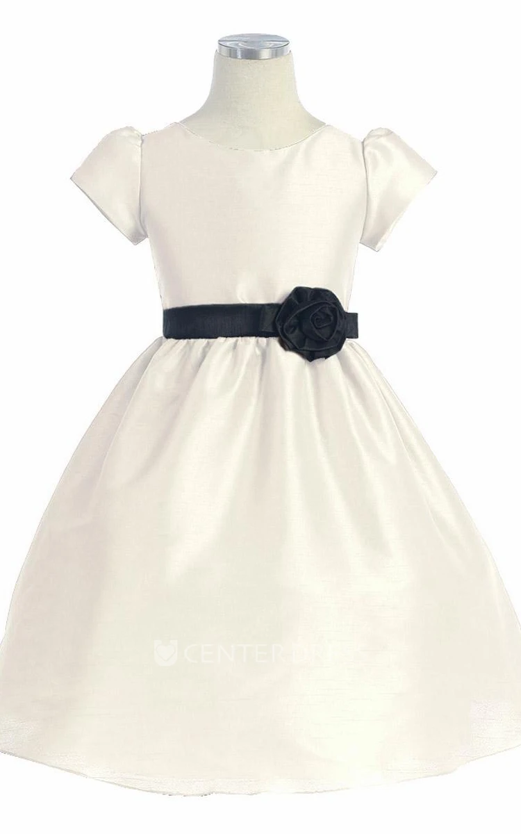 Tea-Length Tiered Cap-Sleeve Flower Girl Dress