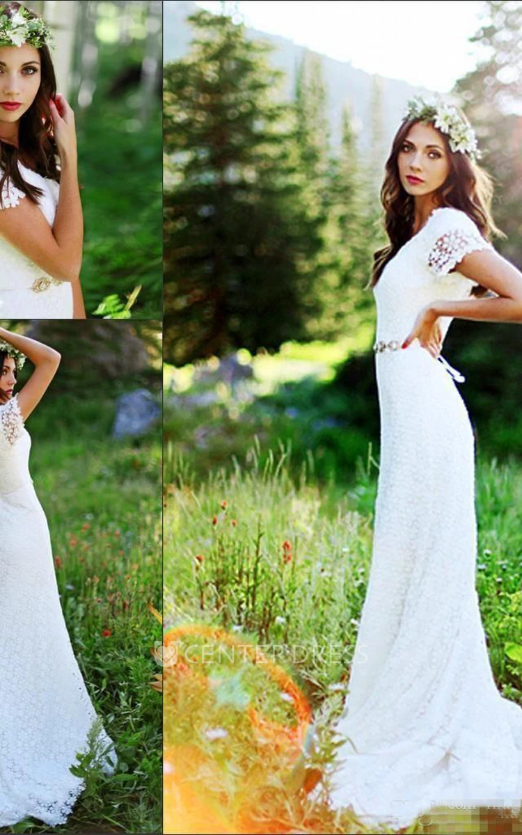 Sheath Jewel Lace Zipper Wedding Dress