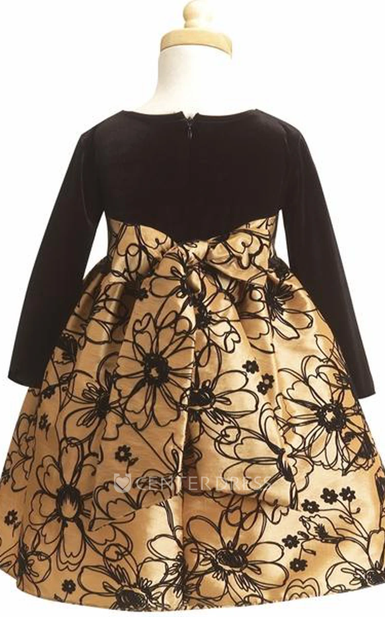 Long-Sleeve Tiered Taffeta Flower Girl Dress