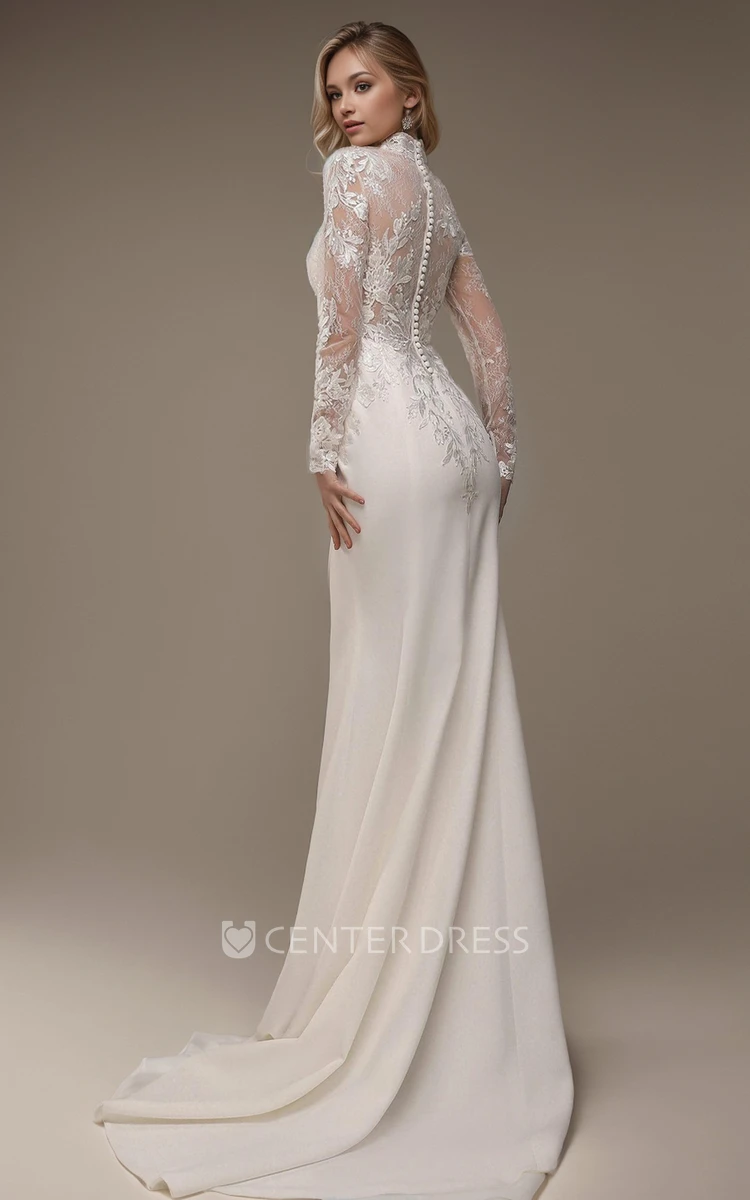 Mermaid Vintage Princess Lace Spring Wedding Dress Elegant Satin Long Sleeve Gown