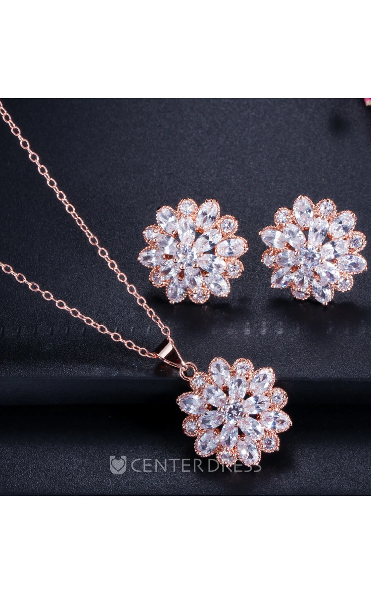 Elegant Bridal Snow Shaped Rhinestone Necklace and Earrings Jewelry Set