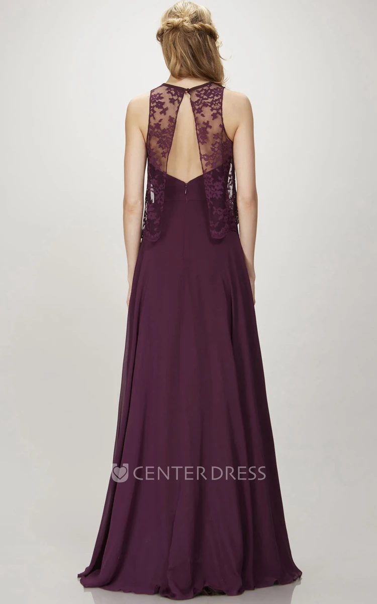 Sleeveless High Neck Appliqued Chiffon Bridesmaid Dress With Low-V Back