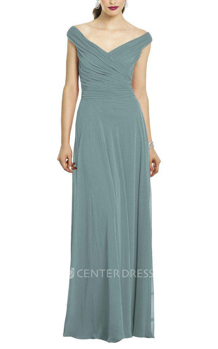 Off-the-shoulder Ruched Long Bridesmaid Dress