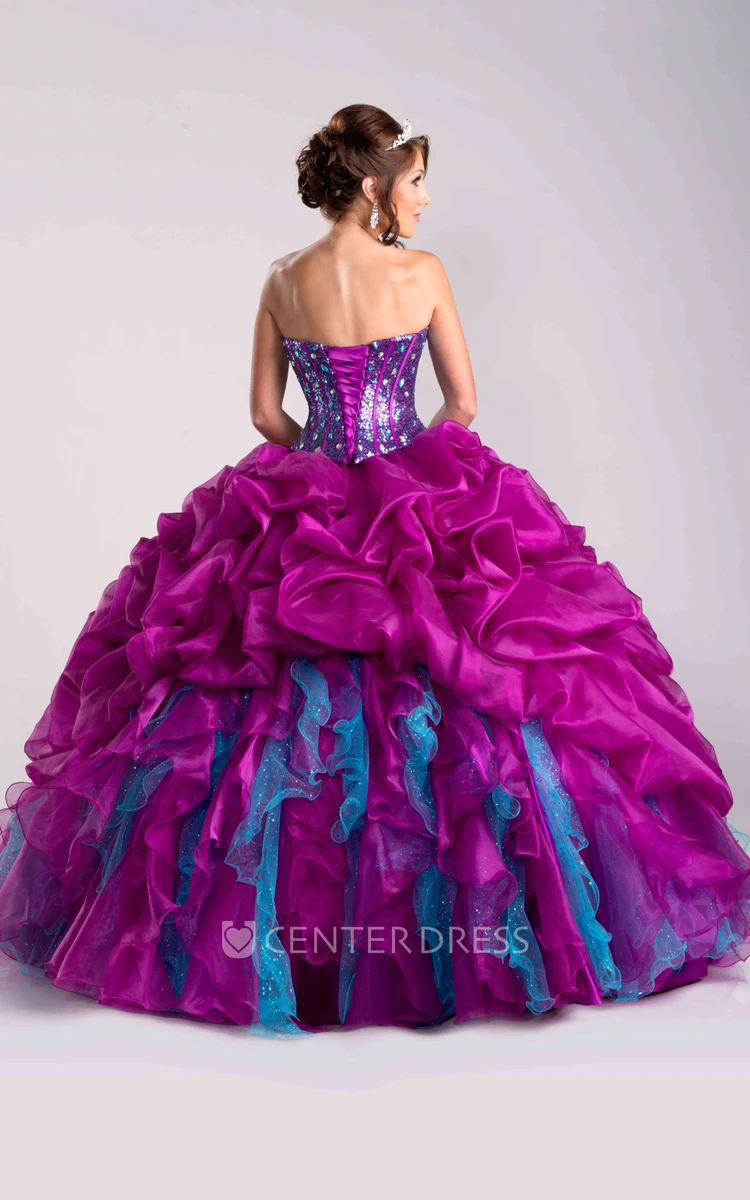 Lace-Up Back Sweetheart Ball Gown With Sequined Corset And Ruffles