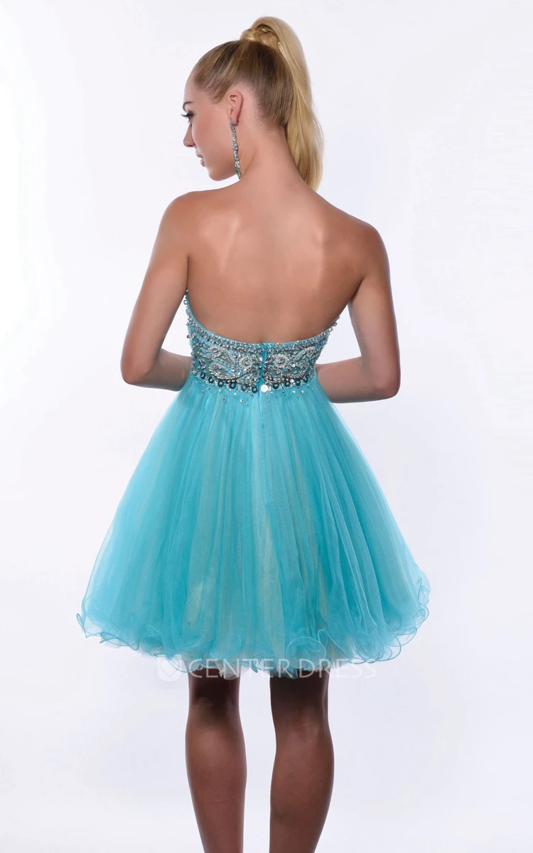 Beaded Corset Tulle Skirt Short Homecoming Dress With Sweetheart Neck