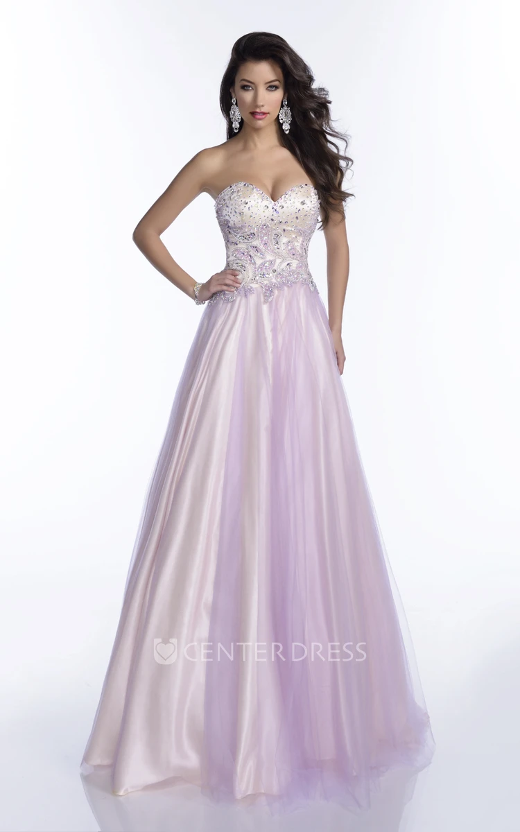 Beautiful Sweetheart A-Line Tulle Prom Dress With Open Back And Jeweled Bodice