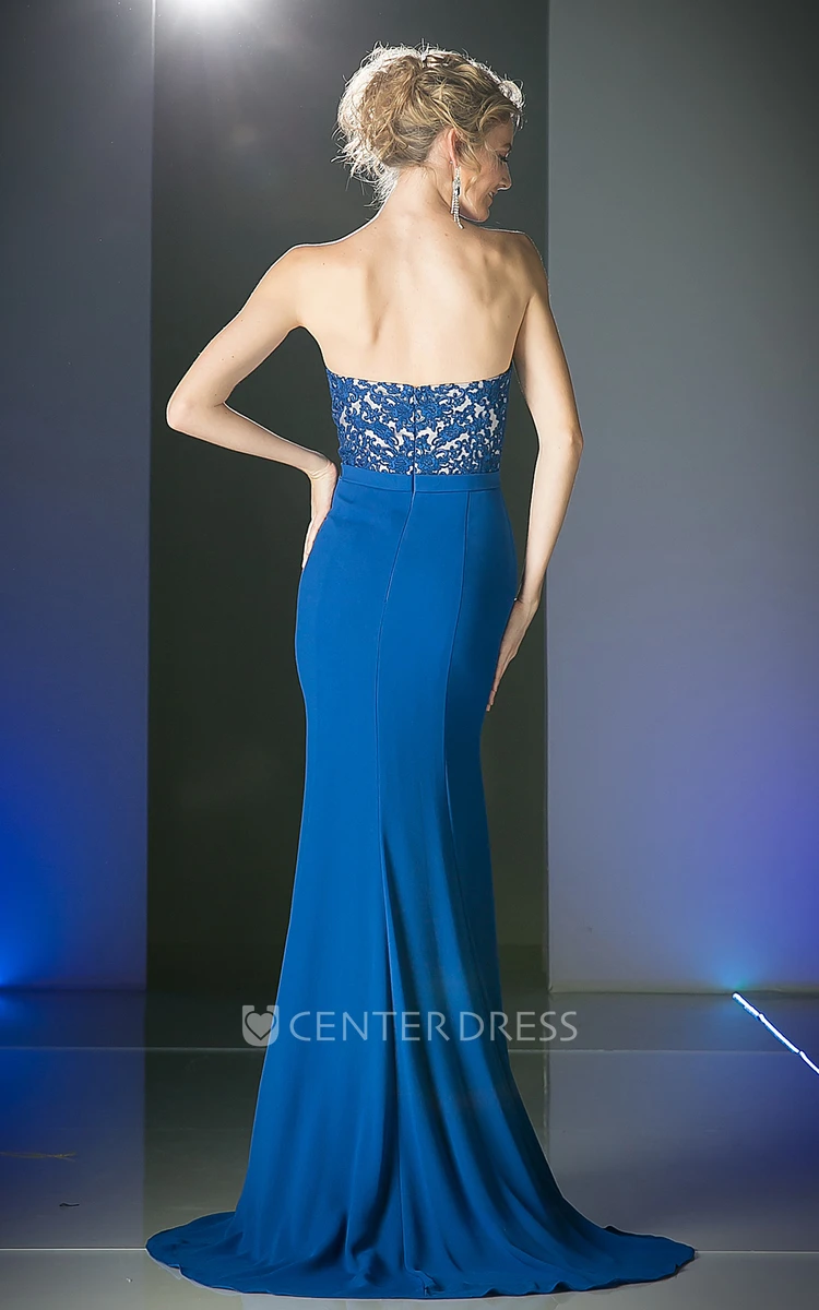 Sheath Long Sweetheart Sleeveless Jersey Backless Dress With Appliques