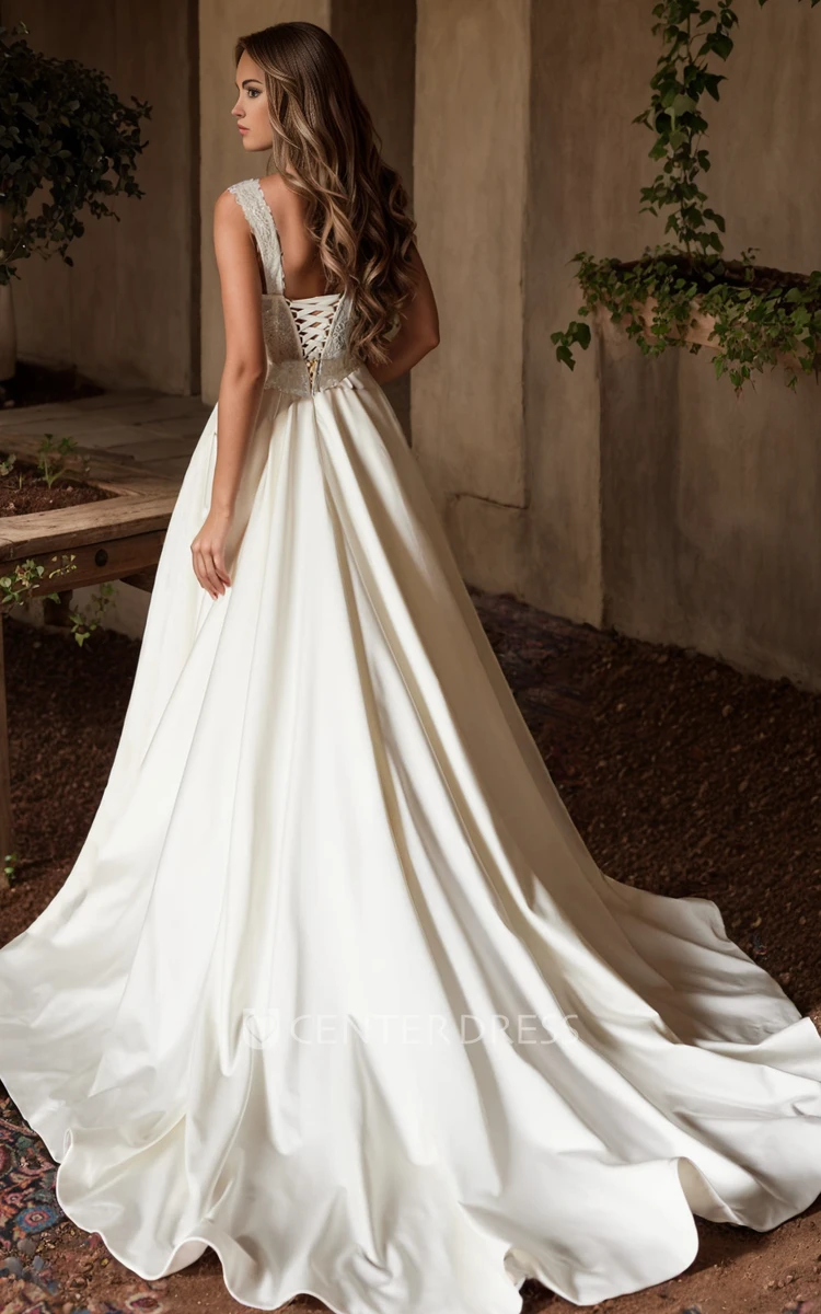 Sexy Bohemian A-Line Lace Spaghetti Straps Wedding Dress Romantic Solid Split Front Sleeveless Bridal Gown