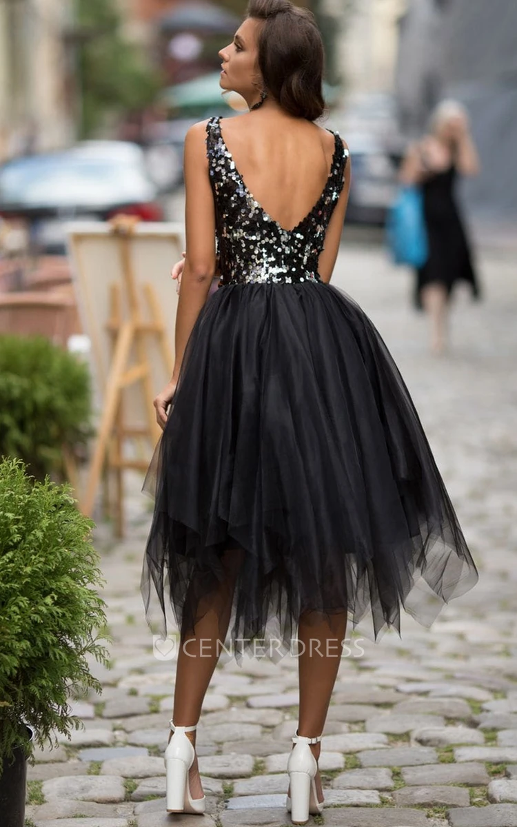 Beautiful A Line Tulle Plunging Neckline Evening Dress with Ruffles and Pleats