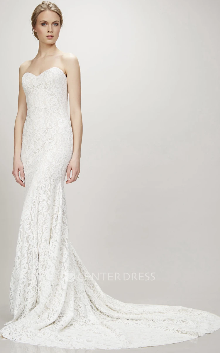 Maxi Sweetheart Lace Wedding Dress With Court Train And V Back