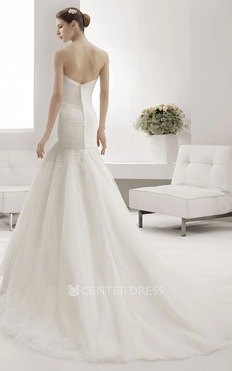 Strapless Criss Cross Top Tulle Mermaid Gown With Removable Tulle Jacket