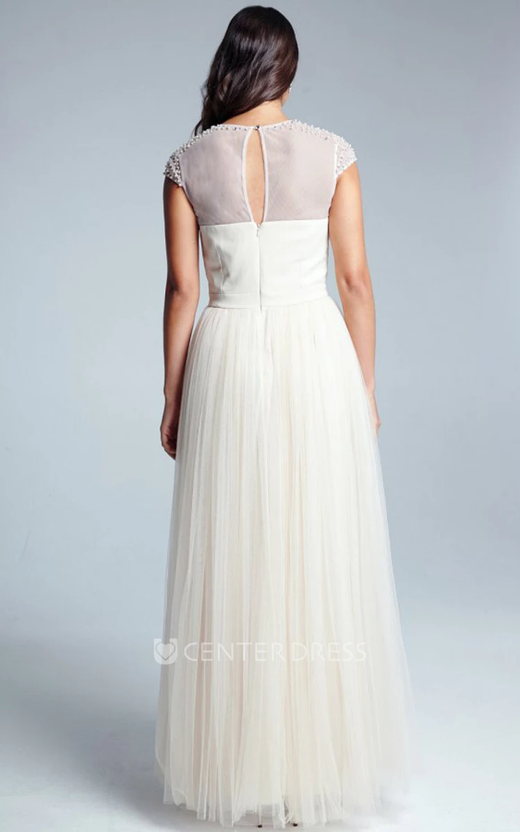 Maxi Criss-Cross Sleeveless Scoop Neck Tulle Bridesmaid Dress